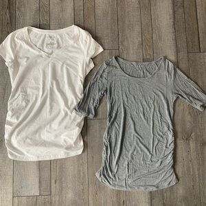 a:glow Maternity Women's Short Sleeve V-Neck Tops - White and Gray